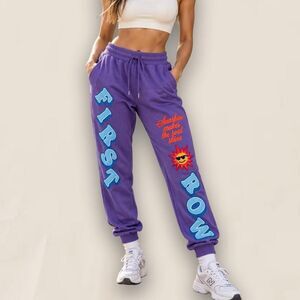 First Row Purple Graphic Embroidered Sweatpants | Y2K Streetwear M
